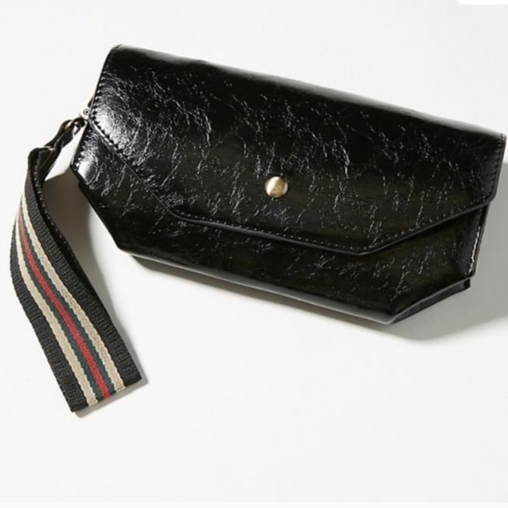 Anthropologie Black Wristlet Clutch with Striped Strap